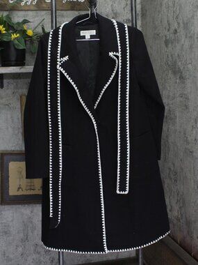 Beautiful By Lawrence Zarian Double Knit Lined Belted Coat Black Multi XS